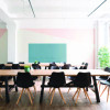 Aria Low-Profile Frameless Magnetic Glassboard, 48" x 36", Denim Blue Surface