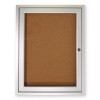 1 Door Enclosed Natural Cork Bulletin Board With Satin Frame, 18" x 24", Tan Surface, Satin Aluminum Frame