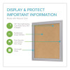 1 Door Enclosed Natural Cork Bulletin Board With Satin Frame, 18" x 24", Tan Surface, Satin Aluminum Frame