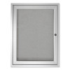 1 Door Enclosed Vinyl Bulletin Board With Satin Frame, 24" x 36", Silver Surface, Satin Aluminum Frame