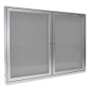 2 Door Enclosed Vinyl Bulletin Board With Satin Frame, 48" x 36", Silver Surface, Satin Aluminum Frame