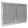 2 Door Enclosed Vinyl Bulletin Board With Satin Frame, 60" x 48", Silver Surface, Satin Aluminum Frame