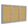 3 Door Enclosed Natural Cork Bulletin Board With Satin Frame, 72" x 48", Tan Surface, Satin Aluminum Frame