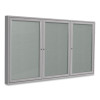 3 Door Enclosed Vinyl Bulletin Board With Satin Frame, 72" x 48", Silver Surface, Satin Aluminum Frame