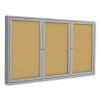 3 Door Enclosed Natural Cork Bulletin Board With Satin Frame, 96" x 48", Tan Surface, Satin Aluminum Frame
