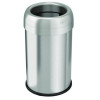 Open Top Trash Can, 13 Gal, Plastic/Stainless Steel, Silver