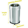 Open Top Trash Can With Wheels, Round, 13 Gal, Plastic/Stainless Steel, Silver