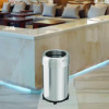 Open Top Trash Can With Wheels, Round, 13 Gal, Plastic/Stainless Steel, Silver