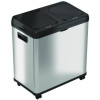 Dual Compartment Sensor Recycle Bin And Trash Can With Wheels, 16 Gal, Plastic/Stainless Steel, Silver/Black