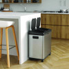 Dual Compartment Sensor Recycle Bin And Trash Can With Wheels, 16 Gal, Plastic/Stainless Steel, Silver/Black