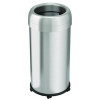 Open Top Trash Can With Wheels, Round, 16 Gal, Plastic/Stainless Steel, Silver