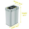 Open Top Trash Can, Rectangular, 16 Gal, Plastic/Stainless Steel, Silver