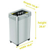 Open Top Trash Can With Wheels, Rectangular, 16 Gal, Plastic/Stainless Steel, Silver
