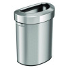 Open Top Trash Can, Half-Round, 18 Gal, Plastic/Stainless Steel, Silver