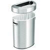 Open Top Trash Can, Half-Round, 18 Gal, Plastic/Stainless Steel, Silver