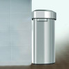 Open Top Trash Can, Half-Round, 18 Gal, Plastic/Stainless Steel, Silver