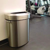 Open Top Trash Can, Half-Round, 18 Gal, Plastic/Stainless Steel, Silver