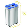 Open Top Recycling Bin With Wheels And Color-Coded Lid, 21 Gal, Plastic/Stainless Steel, Silver/Blue