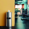 Side-Entry Trash Can With Gym Wipe Dispenser, 9 Gal, Stainless Steel, Silver