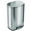 Step Pedal Trash Can, 13 Gal, Plastic/Stainless Steel, Silver