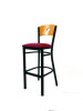 Circle Series Barstool, Supports Up To 300 Lb, 28.5" Seat Height, Burgundy Seat, Natural Back, Black Base