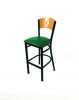 Circle Series Barstool, Supports Up To 300 Lb, 28.5" Seat Height, Green Seat, Natural Back, Black Base