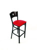 Circle Series Barstool, Supports Up To 300 Lb, 28.5" Seat Height, Red Seat, Dark Walnut Back, Black Base