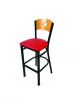 Circle Series Barstool, Supports Up To 300 Lb, 28.5" Seat Height, Red Seat, Natural Back, Black Base