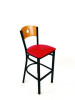 Circle Series Barstool, Supports Up To 300 Lb, 28.5" Seat Height, Red Seat, Natural Back, Black Base