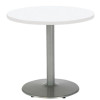 Pedestal Table With Four Burgundy Kool Series Chairs, Round, 36" Dia x 29h, Designer White