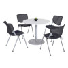 Pedestal Table With Four Black Kool Series Chairs, Round, 36" Dia x 29h, Designer White
