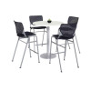 Pedestal Bistro Table With Four Black Kool Series Barstools, Round, 36" Dia x 41h, Designer White
