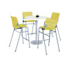 Pedestal Bistro Table With Four Yellow Kool Series Barstools, Round, 36"Dia x 41h, Designer White