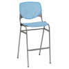 Pedestal Bistro Table With Four Sky Blue Kool Series Barstools, Round, 36" Dia x 41h, Designer White