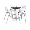 Pedestal Bistro Table With Four White Kool Series Barstools, Round, 36" Dia x 41h, Studio Teak