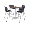 Pedestal Bistro Table With Four Black Kool Series Barstools, Round, 36" Dia x 41h, Studio Teak