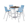 Pedestal Bistro Table With Four Sky Blue Kool Series Barstools, Round, 36" Dia x 41h, Studio Teak
