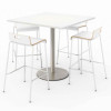 Pedestal Bistro Table With Four White Jive Series Barstools, Square, 36 x 36 x 41, Designer White