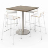 Pedestal Bistro Table With Four White Jive Series Barstools, Square, 36 x 36 x 41, Studio Teak