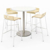 Pedestal Bistro Table With Four Natural Jive Series Barstools, Round, 36" Dia x 41h, Designer White