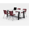 Midtown Dining Table With Four Burgundy Kool Series Chairs, 36 x 72 x 30, Designer White