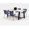 Midtown Dining Table With Four Navy Kool Series Chairs, 36 x 72 x 30, Kensington Maple