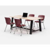Midtown Dining Table With Four Burgundy Kool Series Chairs, 36 x 72 x 30, Kensington Maple