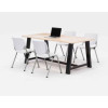 Midtown Dining Table With Four White Kool Series Chairs, 36 x 72 x 30, Kensington Maple