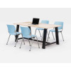 Midtown Dining Table With Four Sky Blue Kool Series Chairs, 36 x 72 x 30, Kensington Maple