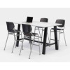Midtown Bistro Dining Table With Four Black Kool Barstools, 36 x 72 x 41, Designer White
