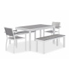 Eveleen Outdoor Dining Table Set, 55" x 35" x 29" Rectangular Table, 2 Benches, 2 Armchairs, Gray/White