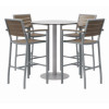 Eveleen Outdoor Bistro Patio Table With Four Mocha Powder-Coated Polymer Barstools, Round, 41"h, Gray