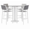 Eveleen Outdoor Bistro Patio Table With Four Gray Powder-Coated Polymer Barstools, Round, 41"h, White