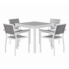 Eveleen Outdoor Patio Table With Four Gray Powder-Coated Polymer Chairs, 32" Square, Gray